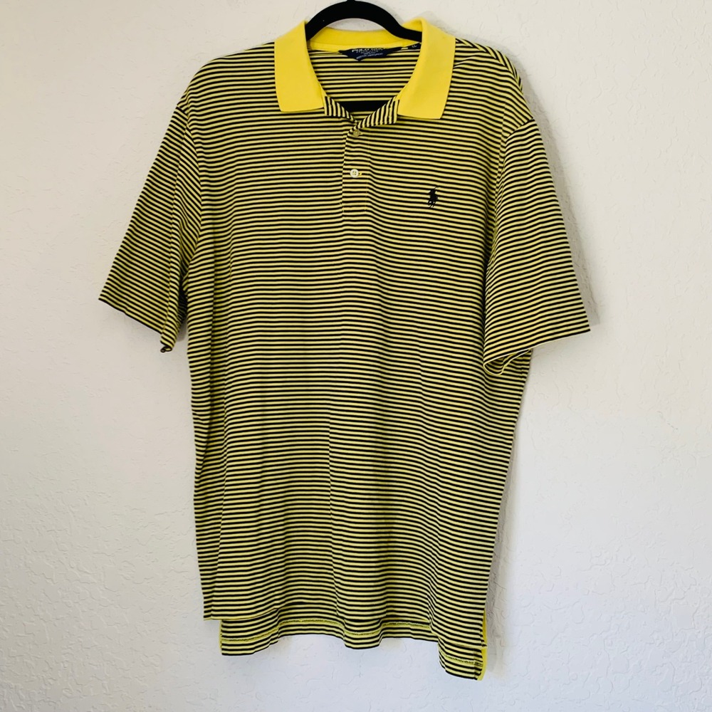 Vintage Polo Golf Ralph Lauren Polo Shirt Yellow Black Stripe Pony Men XL Preppy